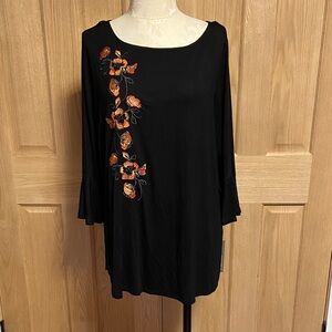 Apt. 9 Black Tunic with Orange Floral Embroidery